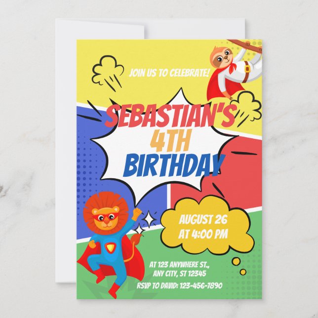Invitation Superhero Theme Anniversaire de enfant Party (Devant)