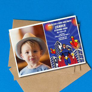 Invitation Superhero Thème Photo Boys 3e fête d'anniversaire