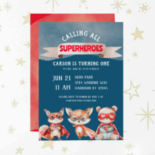 Invitation Superhéros de dessin mignon premier anniversaire