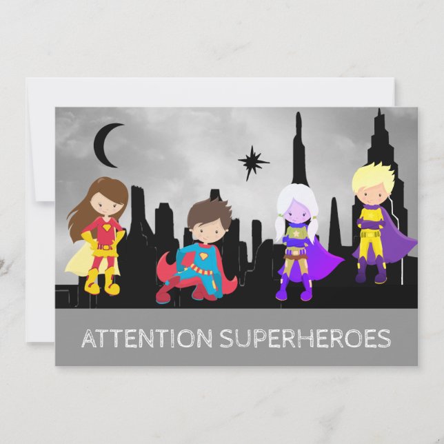Invitation *~* SUPERHEROS Fête d'anniversaire pour enfants (Devant)