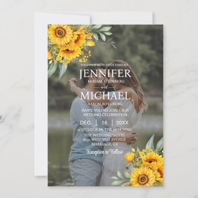 Invitation Superposer photo QR Sunflowers Mariage (Devant)