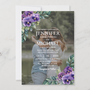 Invitation Superposer Portrait photo Photo QR Pansies Mariage