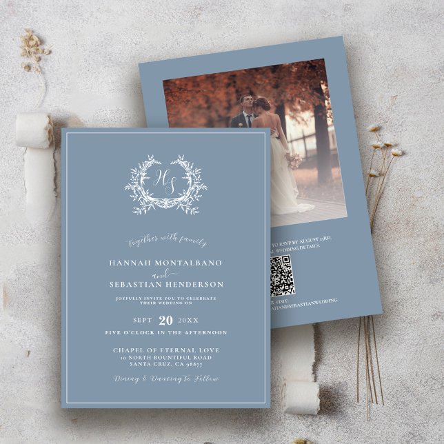 Invitation Superposition de photo de monogramme élégant bleu  (Créateur téléchargé)