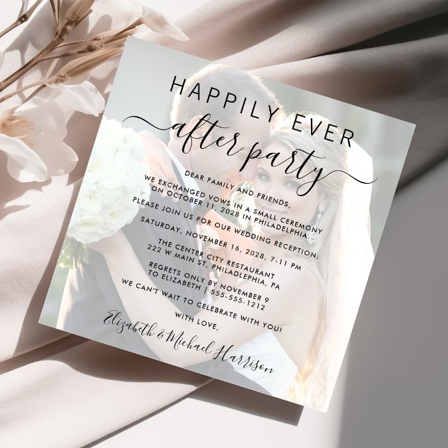 Invitation Superposition de photo de réception de mariage Apr (An chic photo overlay Happily Ever After Party invitation for your wedding celebration)