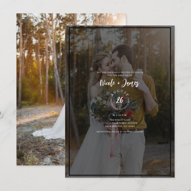 Invitation Superposition de teinte de photo sombre 2 Mariage  (Devant / Derrière)
