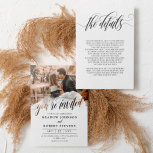 Invitation Superposition de tulle noir Photo 2 en 1 Mariage