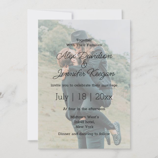 Invitation superposition photo minimaliste moderne mariage (Devant)