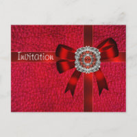 Invitation sur carte postale bijou en cuir rouge a