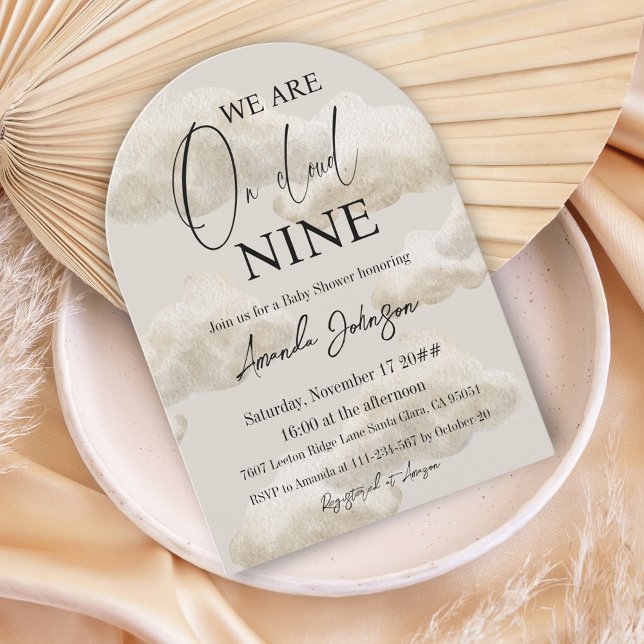 Invitation Sur Cloud Neuf 9 Aquarelle Beige Sky Baby shower (Créateur téléchargé)