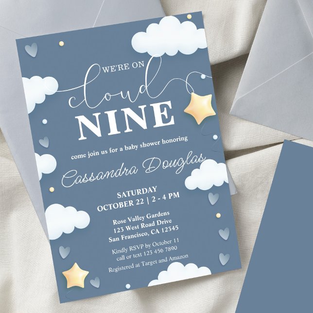 Invitation Sur Cloud Neuf Baby shower bleu Dusty moderne (Créateur téléchargé)
