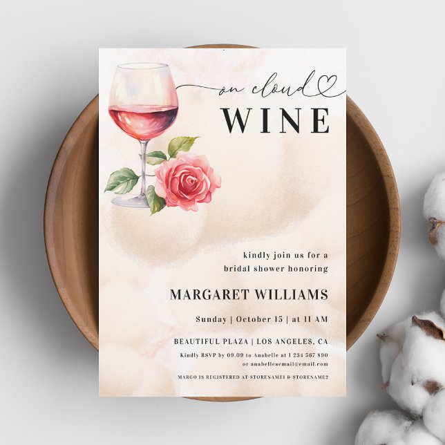Invitation Sur Cloud Wine Thème Coeur Script Fête des mariées (Créateur téléchargé)