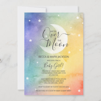 Invitation Sur le Baby shower d'aquarelle arc-en-ciel de la l