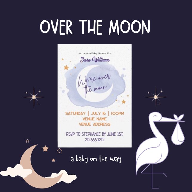 Invitation Sur le Baby shower d'aquarelle violet de la lune (Créateur téléchargé)