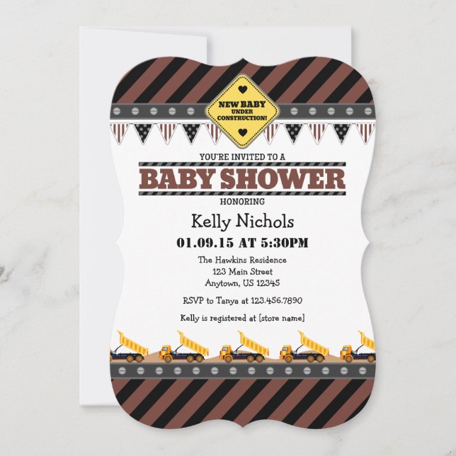 Invitation sur le Baby shower de construction Brow (Devant)