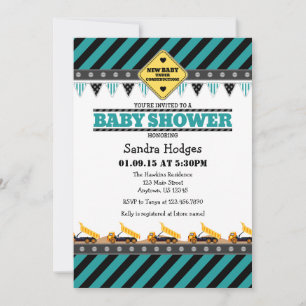 Invitation sur le Baby shower de construction turq