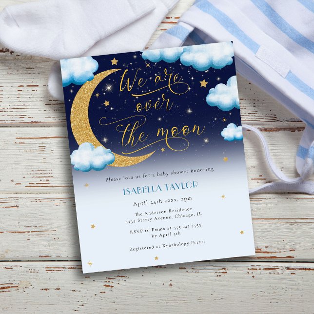 Invitation sur le Baby shower de garçon bleu lune (Créateur téléchargé)