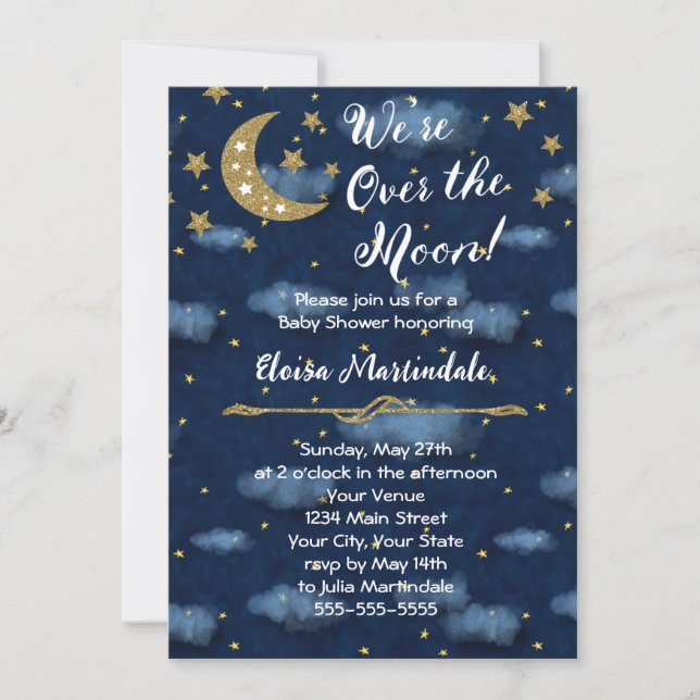 Invitation sur le Baby shower de la Lune (Devant)