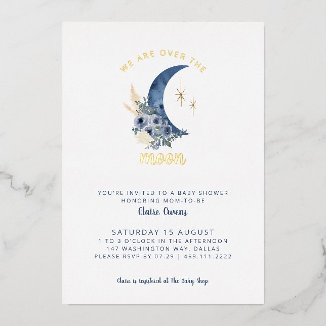 Invitation sur le Baby shower de la Lune (Recto)
