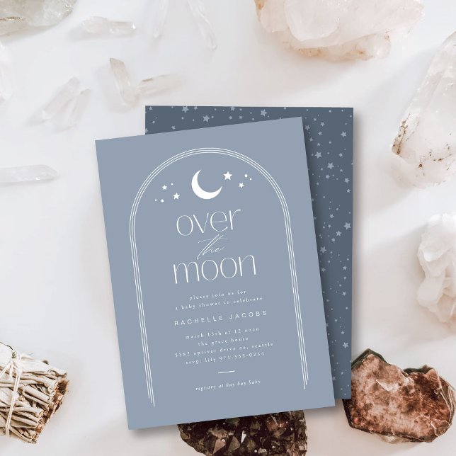 Invitation sur le Baby shower de la lune Blue Boho (Créateur téléchargé)