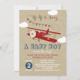 Invitation sur le Baby shower de l'avion rouge vin