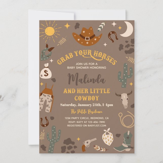 Invitation sur le Baby shower occidental | Cowboy  (Devant)