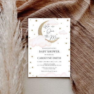 Invitation sur le Baby shower rose lune