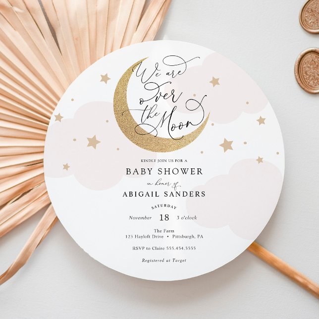 Invitation sur le Baby shower rose lune (Créateur téléchargé)