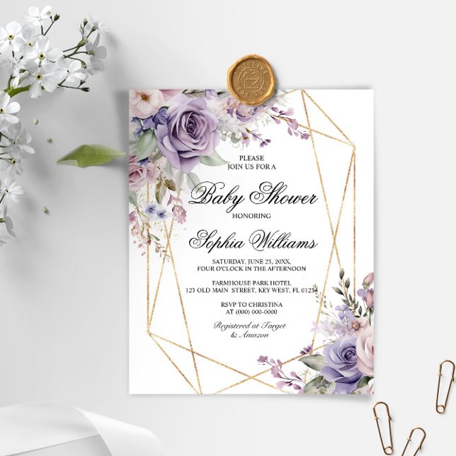 Invitation sur le Baby shower Rose Purple & Blush  (Créateur téléchargé)