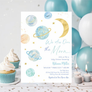 Invitation Sur le Baby shower spatial Moon Blue Pastel