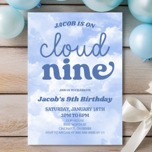 Invitation Sur le nuage neuf bleu Neuvième fête d'anniversair