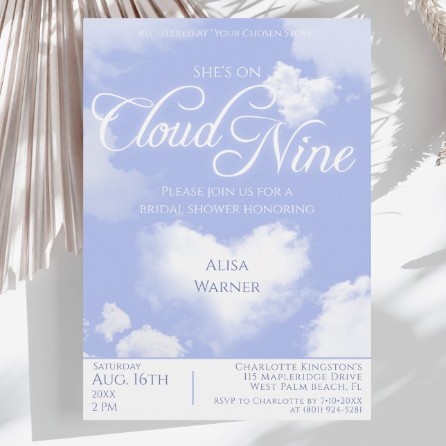 Invitation Sur le nuage neuf Dreamt Heart Nuds Fête des marié (She's On Cloud 9 Elegant Script Bridal Shower Invitation)