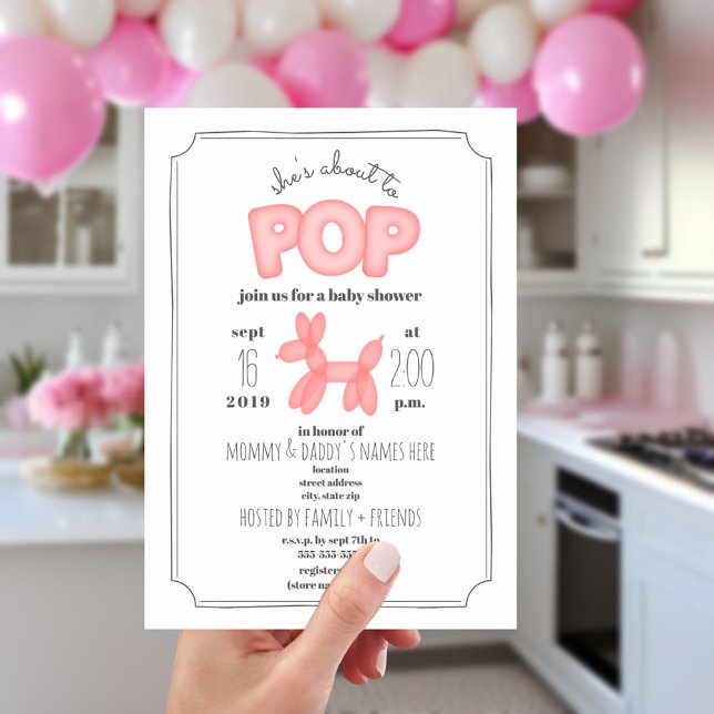 Invitation Sur Le Point De Pop Ballotte Rose Baby shower anim (Créateur téléchargé)