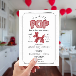 Invitation Sur Le Point De Pop Red Balloon Baby shower animal