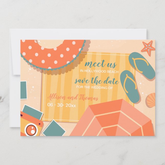 Invitation Sur le sable, annonce de sauvegarde de la date (Devant)