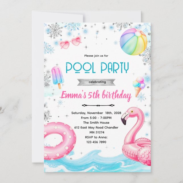 Invitation sur le thème de la fille de la piscine  (Devant)