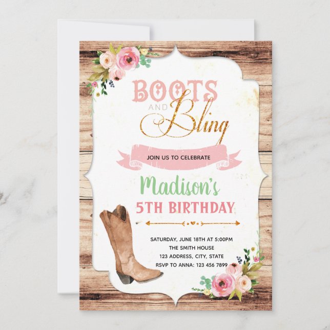 Invitation sur le thème des bottes et des bijoux (Devant)