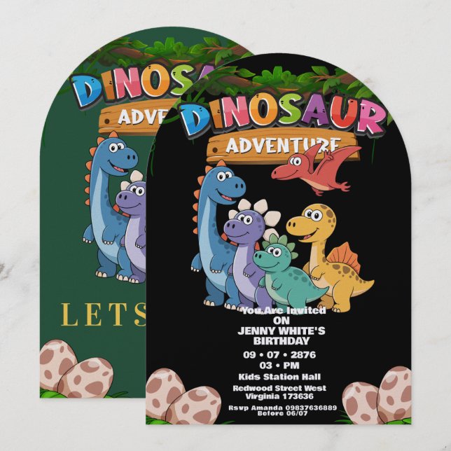 Invitation sur le thème des dinosaures jurassiques (Devant / Derrière)