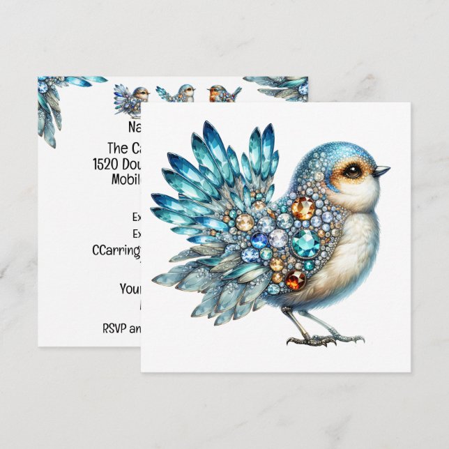 Invitation sur le thème des oiseaux précieux et sc (Devant / Derrière)