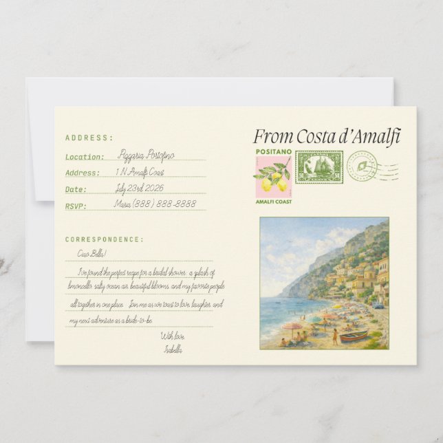 Invitation sur le thème italien de la côte d'Amalf (Devant)