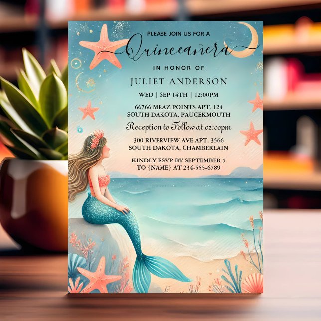 Invitation Sur L'Eau La Vie Du Poisson Sous La Quinceanera (Créateur téléchargé)