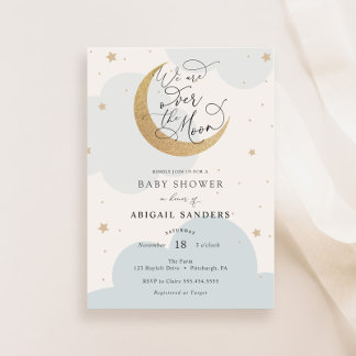 Invitation Sur l'invitation Baby shower Gold Moon Blue