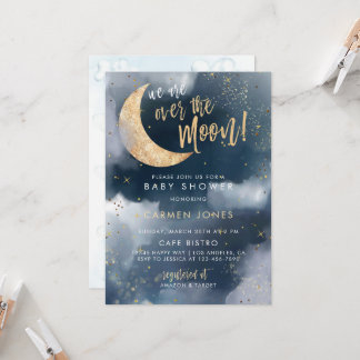 Invitation Sur l'Invitation du Baby shower de la Lune, Blue C