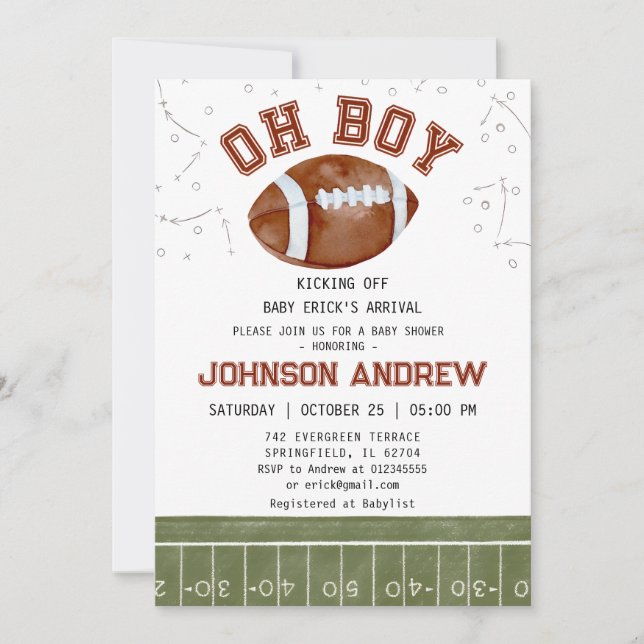 Invitation sur mesure du Baby shower de football a (Devant)