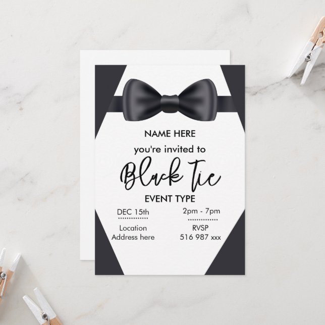 Invitation sur mesure en noir et blanc (Devant/Arrière en situation)