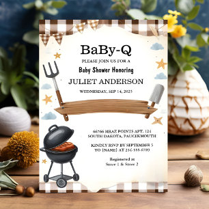 Invitation Sur Plaid Babyq Fun Food Steak Beef Bbq Baby showe