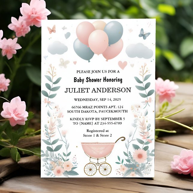 Invitation Sur Rose Boho Gold Maman Chic Spring Baby Girl Dou (Créateur téléchargé)