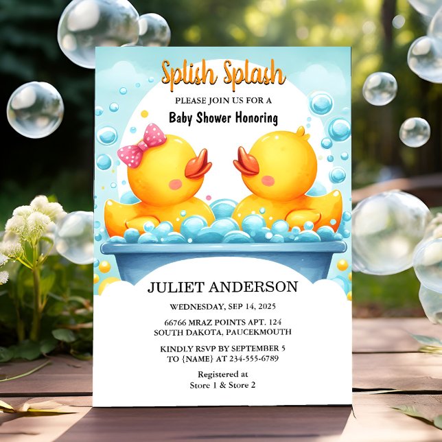 Invitation Sur Toam Pool Baby shower en caoutchouc Twin Bassh (Créateur téléchargé)