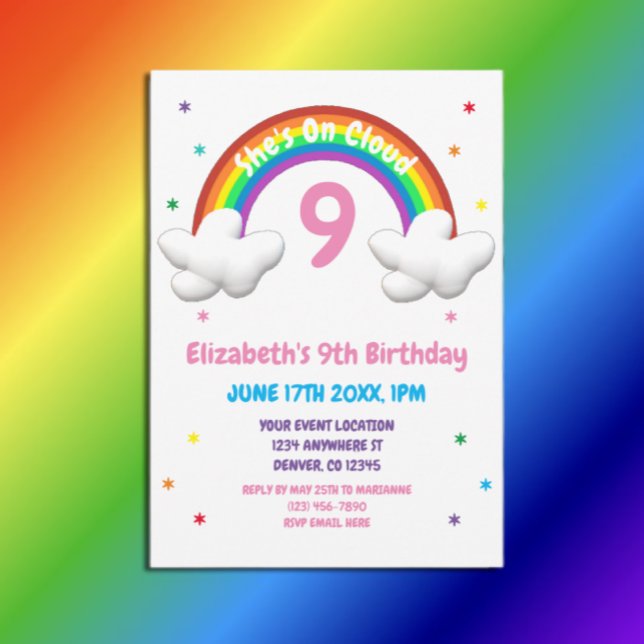 Invitation Sur un nuage 9 ! Anniversaire arc-en-ciel (Créateur téléchargé)