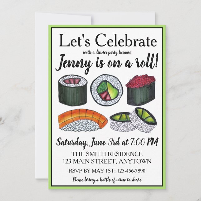 Invitation Sur un (Sushi) Roulé Célébration de Félicitations (Devant)