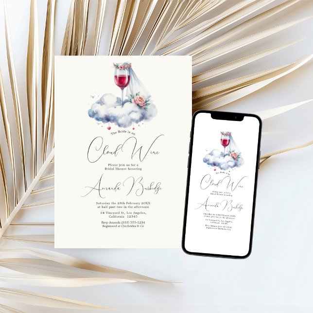 Invitation Sur Vin Cloud Shower de Mariage (On Cloud Wine Bridal Shower Invitation)